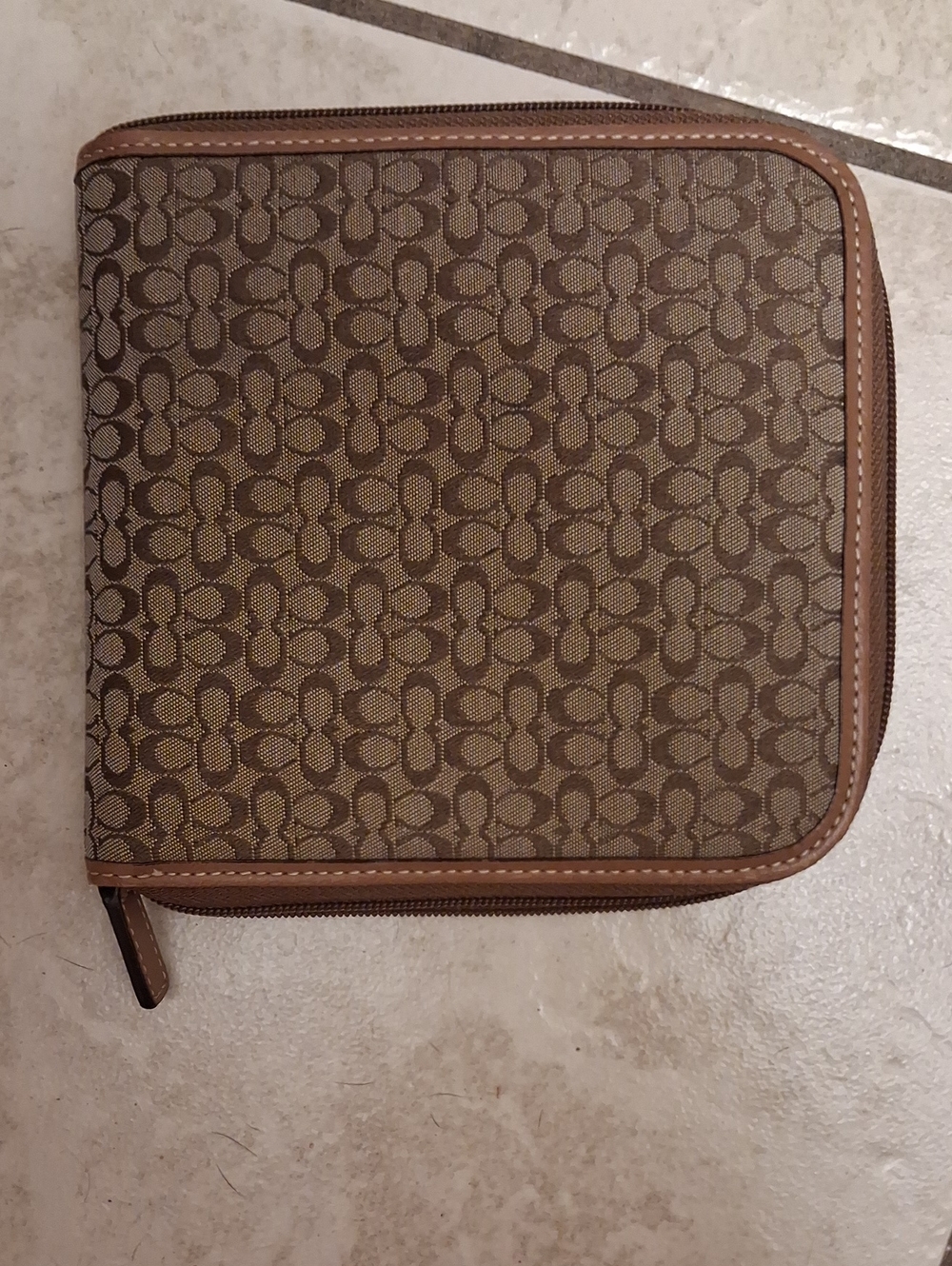 Coach Signature Monogram Zip-Around Organizer in Brown/Tan